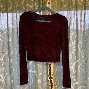 American Eagle Outfitters Long Sleeve Crop Top in Wine